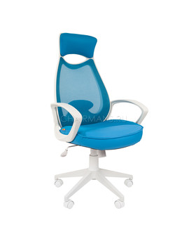 Кресло оператора Chairman 840 white сетка/ткань/экокожа голубой, изображение 1