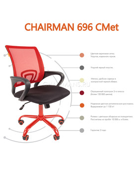 Кресло оператора Chairman 696 CMet сетка/ткань красный/черный, изображение 2