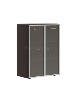 Шкаф средний со стеклянными дверьми в AL-рамке и обвязкой Skyland DIONI DMC 85.7 венге магия, изображение 1