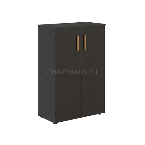 Шкаф со стеклянными дверьми и топом Skyland FORTA FMC 80.2 прозрачный/черный графит/дуб гамильтон